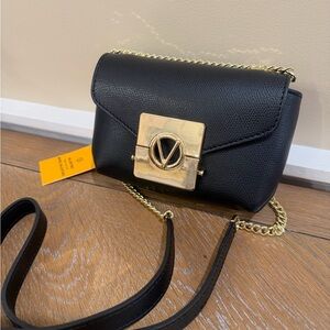 Valentino By Mario Valentino Black Crossbody with Gold Accent